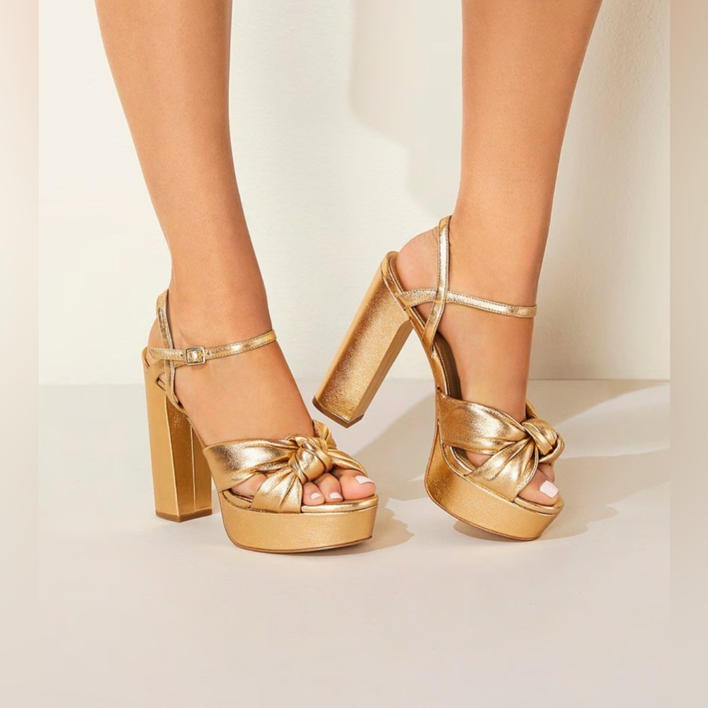 MICHAEL KORS Josie Leather Knot Detail Ankle Strap Platform Sandals SIZE 6.5 - Picture 4 of 14